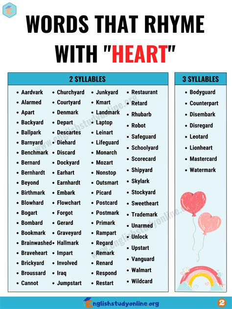things that rhyme with heart.